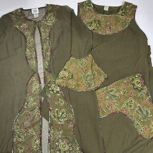 VTG TBD The Best Dressed Women 3PC Pant Set Tank Top Cardigan Green Sequins 14W